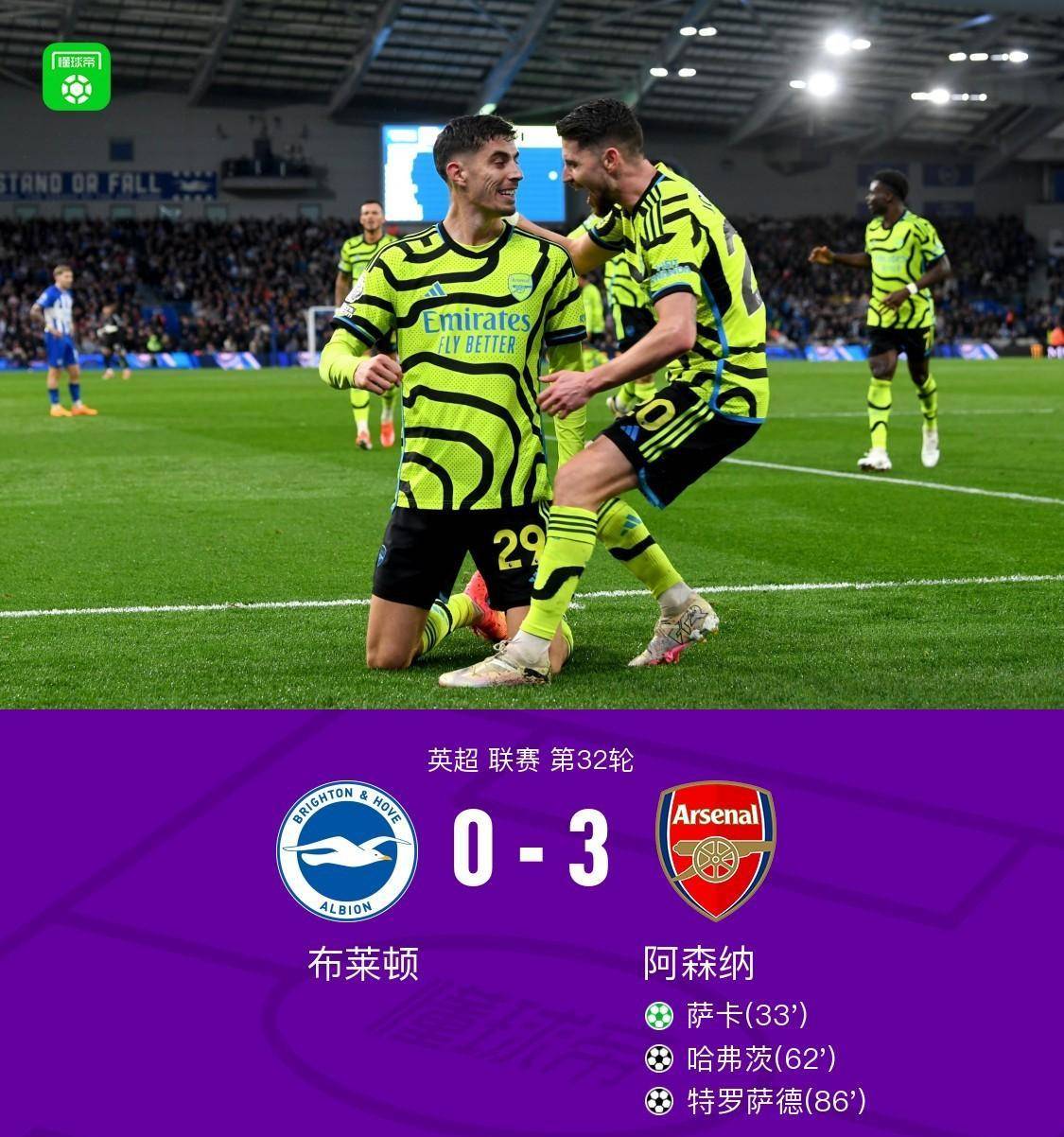 利记官网-阿森纳主场逆转战平布莱顿，保住前四位置